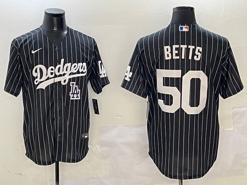 Men Los Angeles Dodgers 50 Betts Black Stripe Jointly Name 2025 Nike MLB Jersey style 12